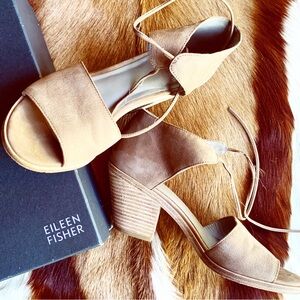 EILEEN FISHER block heels size 8 suede leather sandal heel shoes footwear